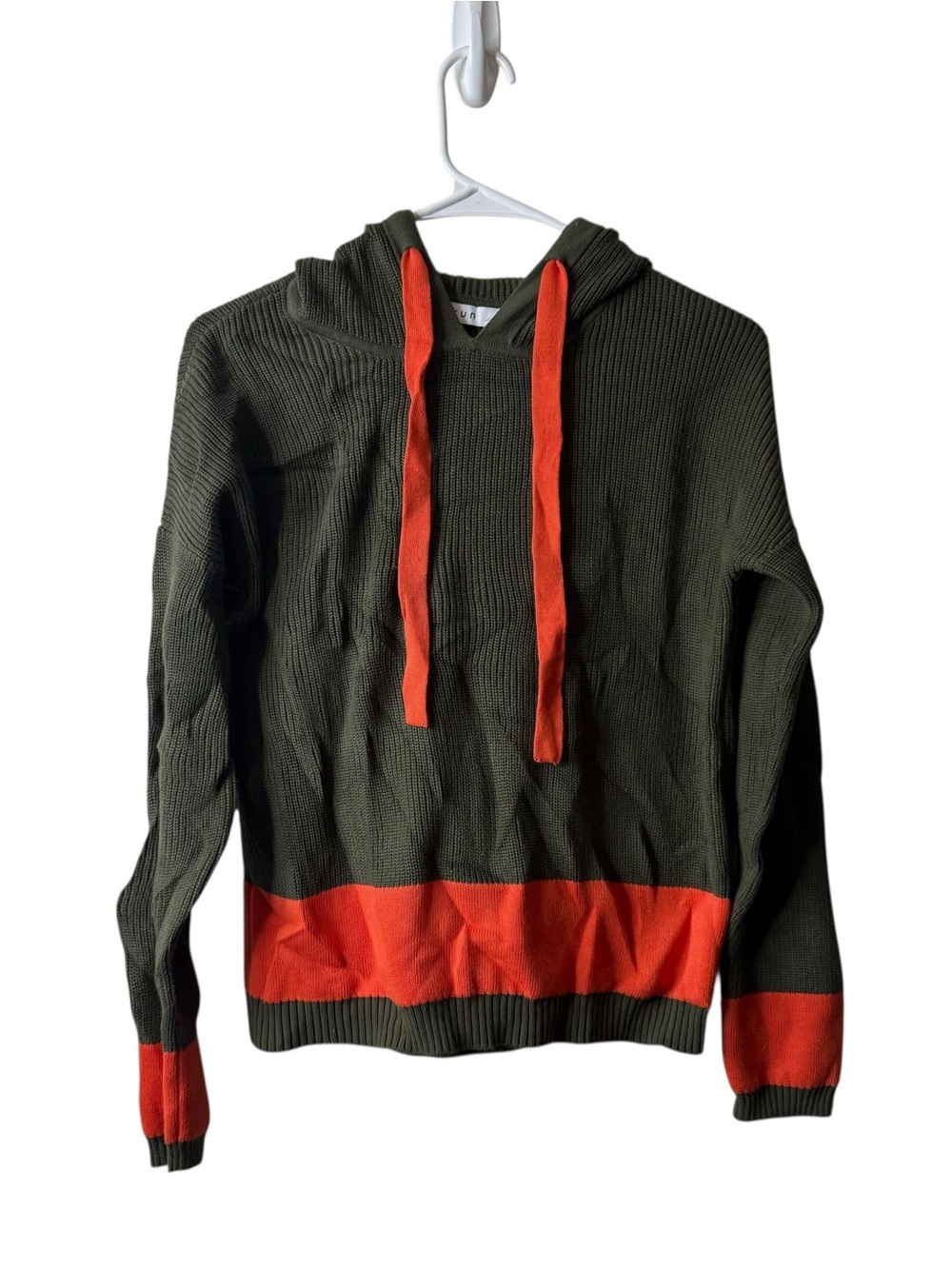 Kokun Green Ribbed Hooded Pullover Sweater
